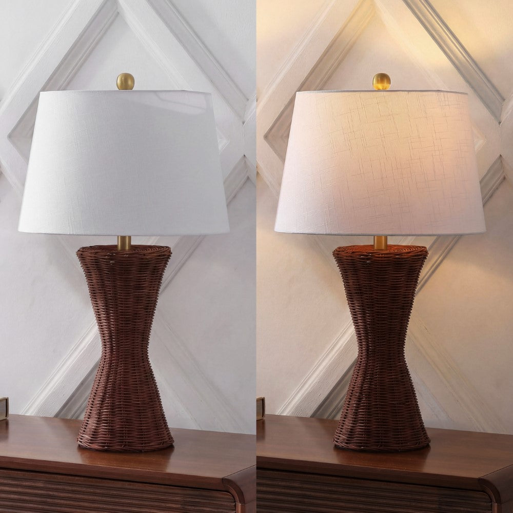 Farrah 27" Coastal Designer Iron/Rattan Wicker LED Table Lamp Set 2