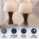 Farrah 27" Coastal Designer Iron/Rattan Wicker LED Table Lamp Set 2