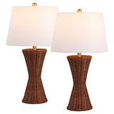 Farrah 27" Coastal Designer Iron/Rattan Wicker LED Table Lamp Set 2