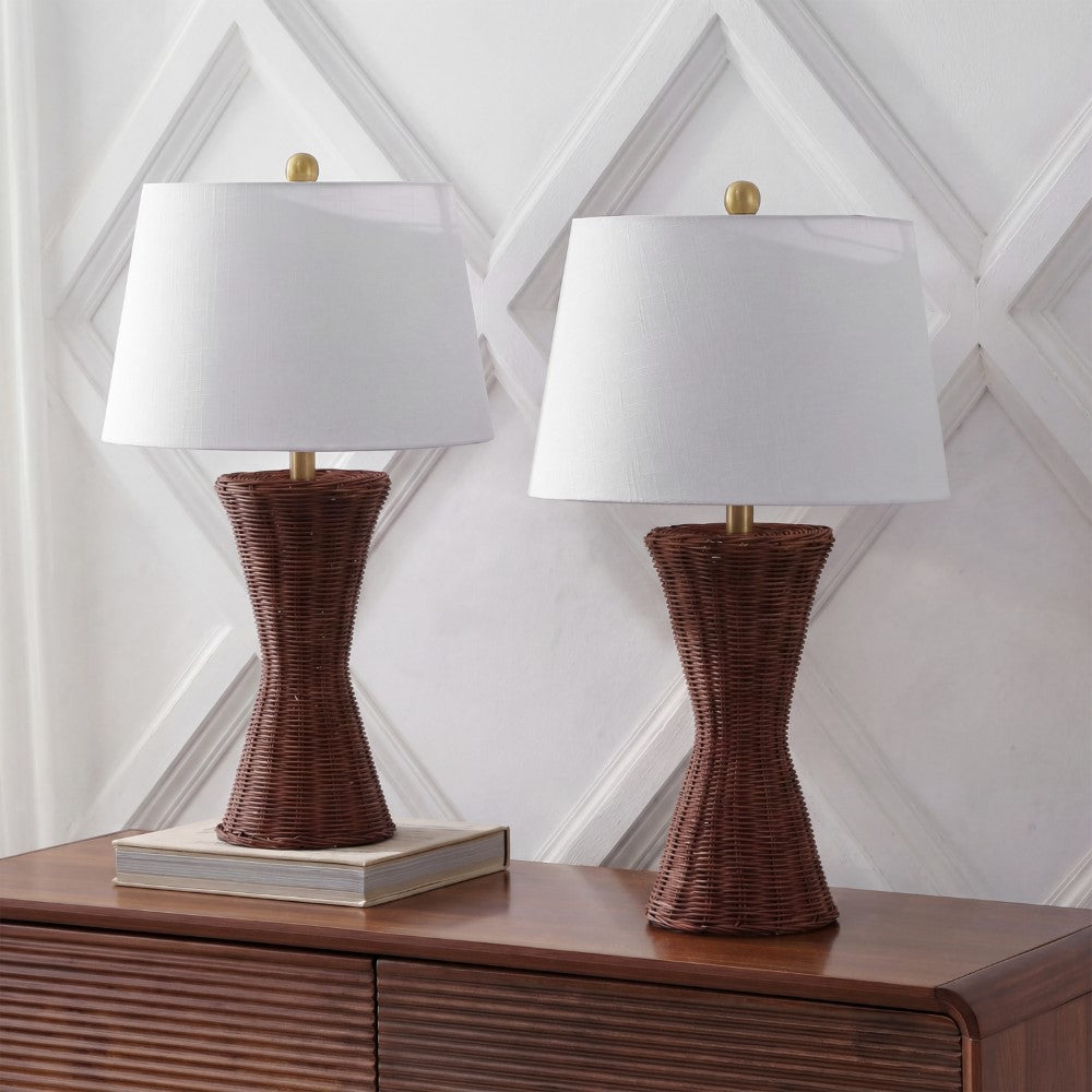 Farrah 27" Coastal Designer Iron/Rattan Wicker LED Table Lamp Set 2