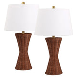 Farrah 27" Coastal Designer Iron/Rattan Wicker LED Table Lamp Set 2