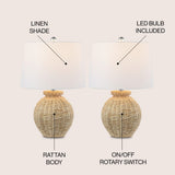 Bayou 22" Rustic Coastal Rattan Globe LED Table Lamps Set 2