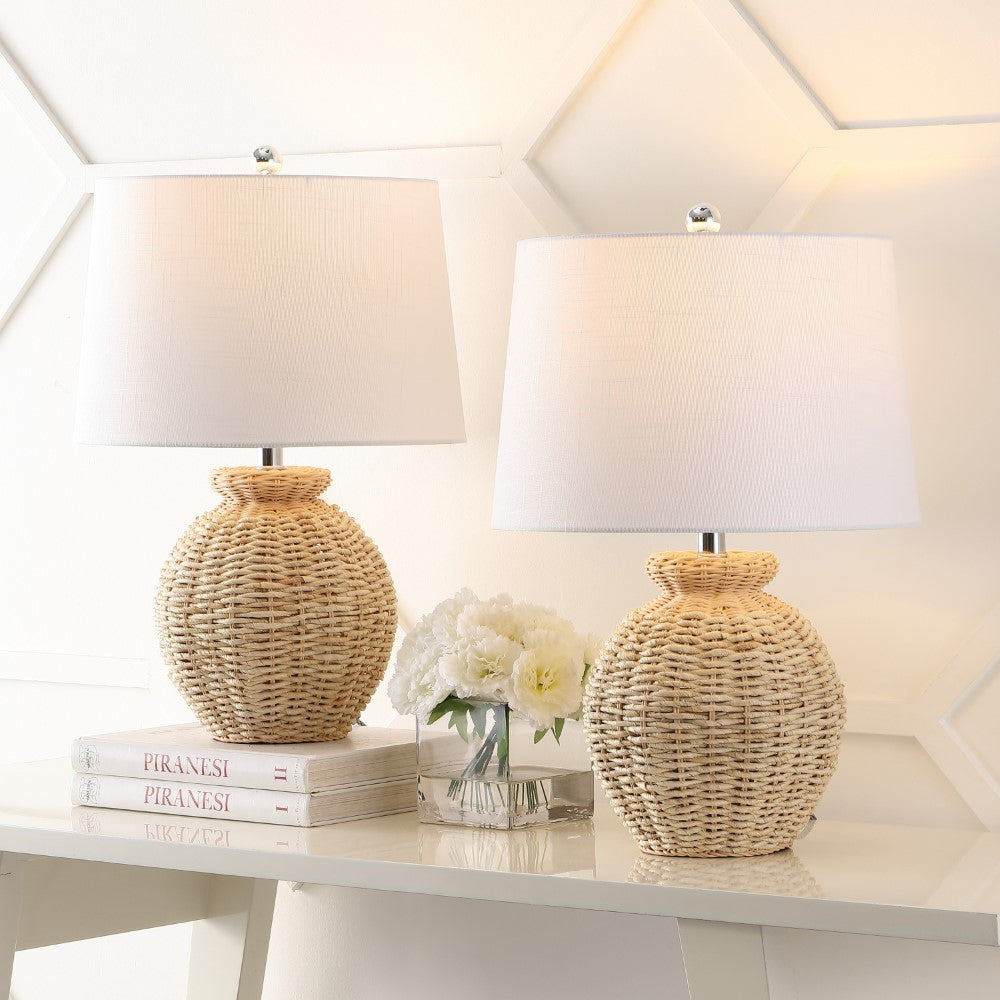 Bayou 22" Rustic Coastal Rattan Globe LED Table Lamps Set 2