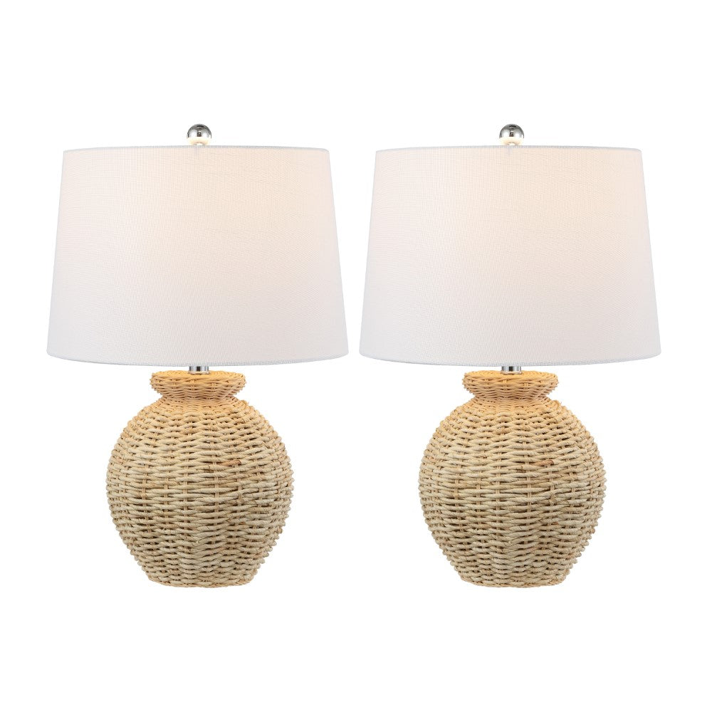 Bayou 22" Rustic Coastal Rattan Globe LED Table Lamps Set 2