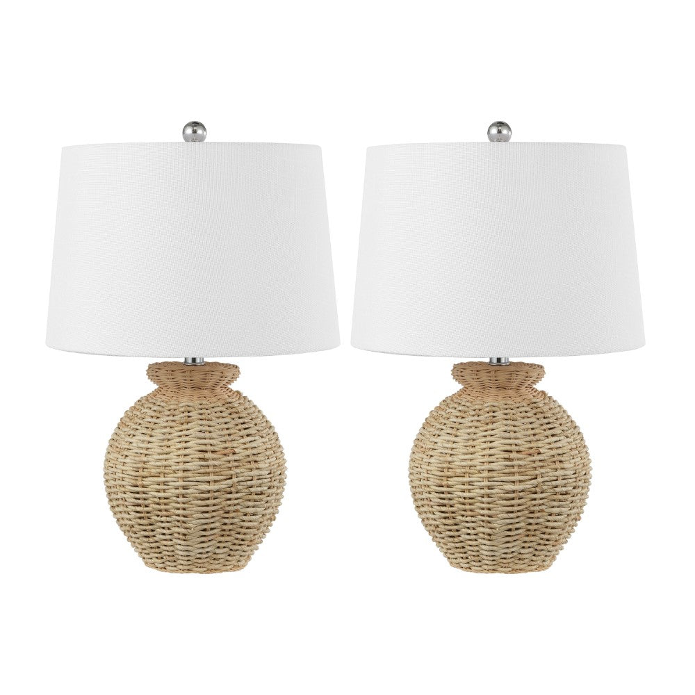 Bayou 22" Rustic Coastal Rattan Globe LED Table Lamps Set 2