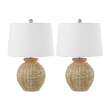 Bayou 22" Rustic Coastal Rattan Globe LED Table Lamps Set 2