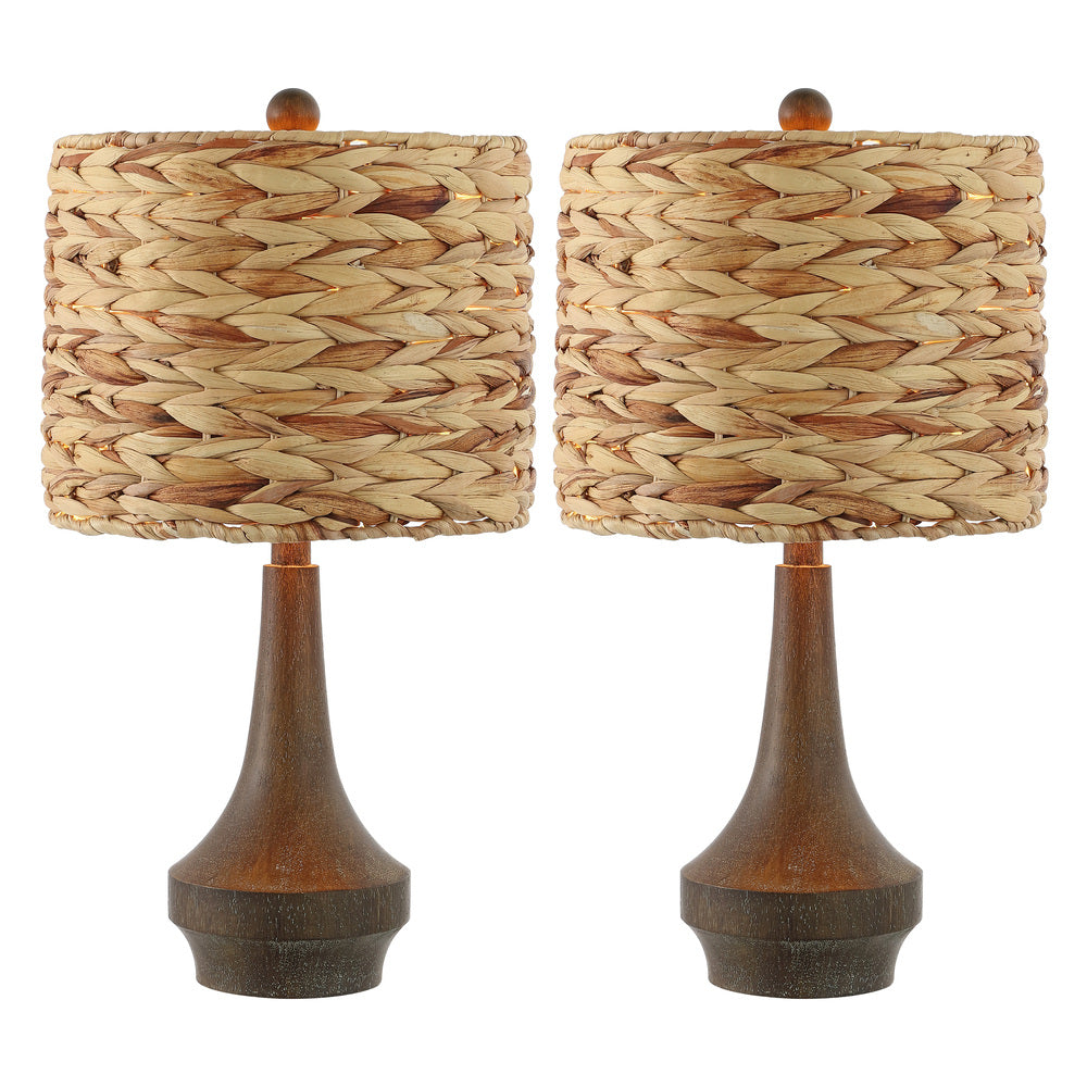 Campana 21" Rustic Farmhouse Handwoven Rattan/Resin LED Table Lamp Set 2