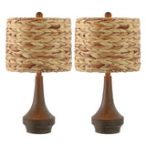 Campana 21" Rustic Farmhouse Handwoven Rattan/Resin LED Table Lamp Set 2