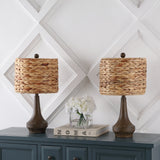 Campana 21" Rustic Farmhouse Handwoven Rattan/Resin LED Table Lamp Set 2