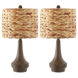Campana 21" Rustic Farmhouse Handwoven Rattan/Resin LED Table Lamp Set 2