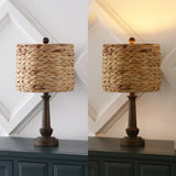 Dareau 21.25" Rustic Farmhouse Handwoven Rattan/Resin LED Table Lamp Set 2