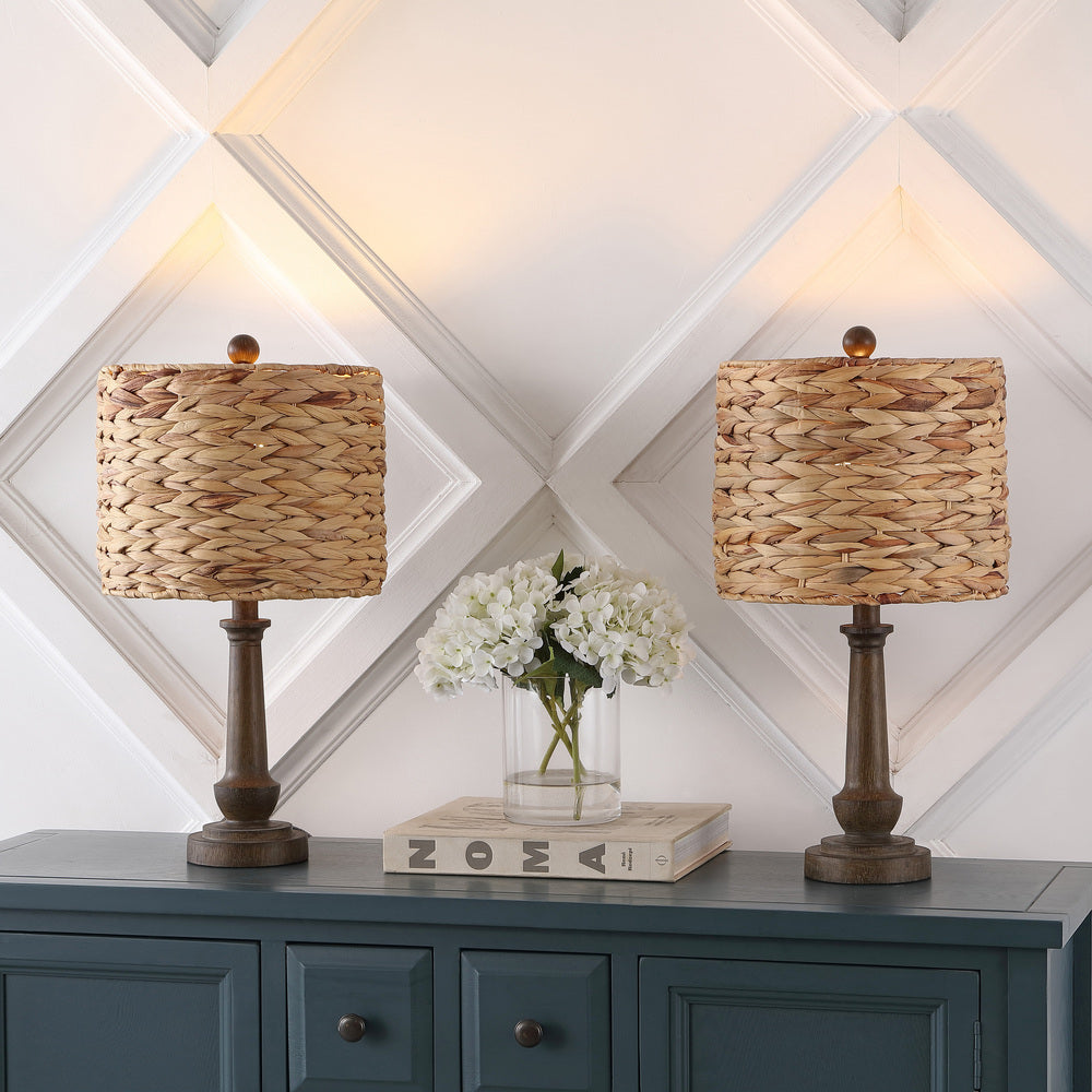 Dareau 21.25" Rustic Farmhouse Handwoven Rattan/Resin LED Table Lamp Set 2