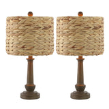 Dareau 21.25" Rustic Farmhouse Handwoven Rattan/Resin LED Table Lamp Set 2