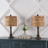Dareau 21.25" Rustic Farmhouse Handwoven Rattan/Resin LED Table Lamp Set 2
