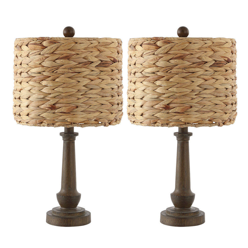 Dareau 21.25" Rustic Farmhouse Handwoven Rattan/Resin LED Table Lamp Set 2