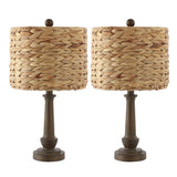 Dareau 21.25" Rustic Farmhouse Handwoven Rattan/Resin LED Table Lamp Set 2