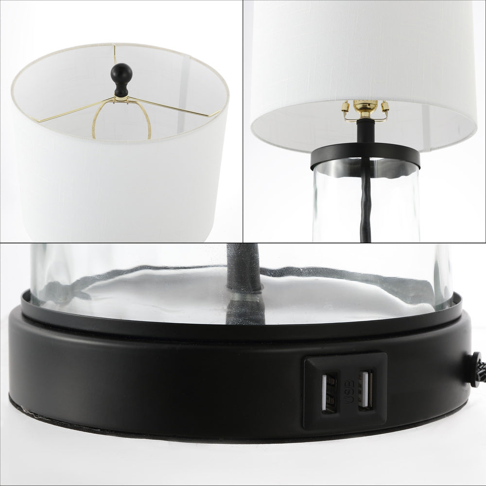 Possini 21" Modern Designer Iron/Water Glass LED Table Lamp with USB Charging Port Set 2