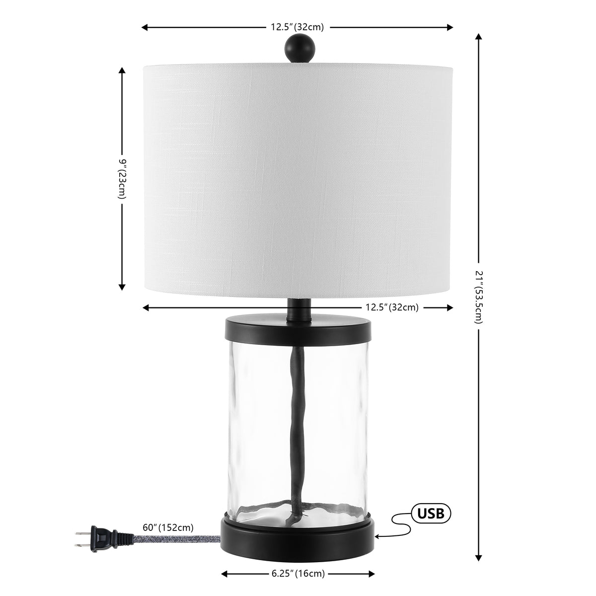 Possini 21" Modern Designer Iron/Water Glass LED Table Lamp with USB Charging Port Set 2
