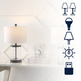 Possini 21" Modern Designer Iron/Water Glass LED Table Lamp with USB Charging Port Set 2