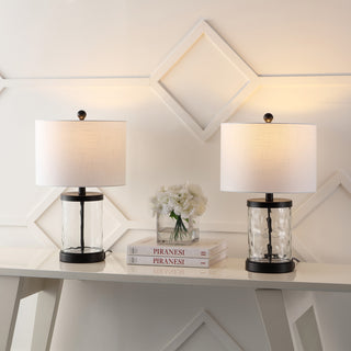 Possini 21" Modern Designer Iron/Water Glass LED Table Lamp with USB Charging Port Set 2