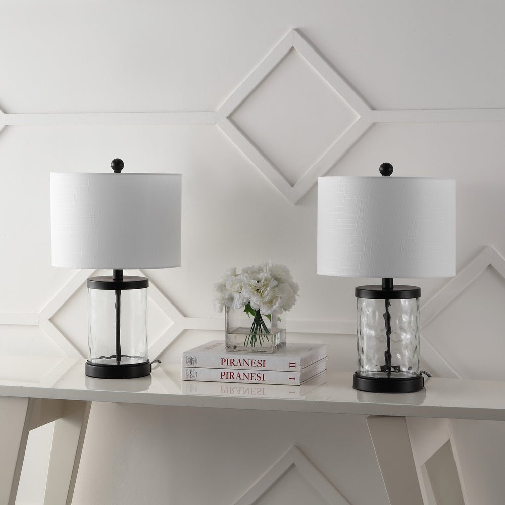 Possini 21" Modern Designer Iron/Water Glass LED Table Lamp with USB Charging Port Set 2