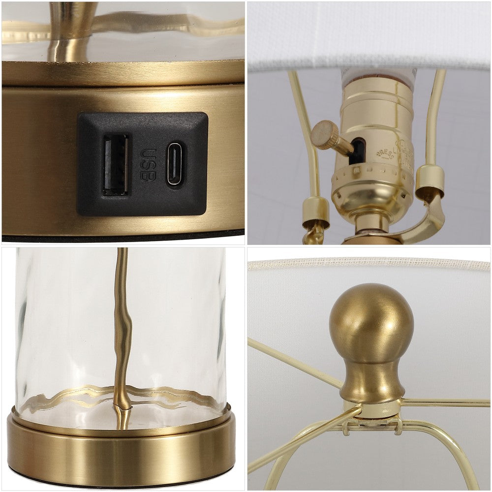Possini 21" Modern Designer Iron/Water Glass LED Table Lamp with USB Charging Port Set 2