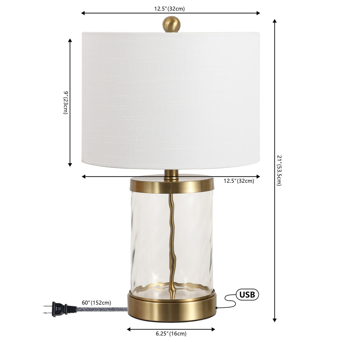 Possini 21" Modern Designer Iron/Water Glass LED Table Lamp with USB Charging Port Set 2