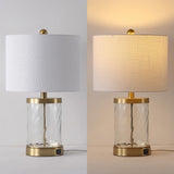 Possini 21" Modern Designer Iron/Water Glass LED Table Lamp with USB Charging Port Set 2