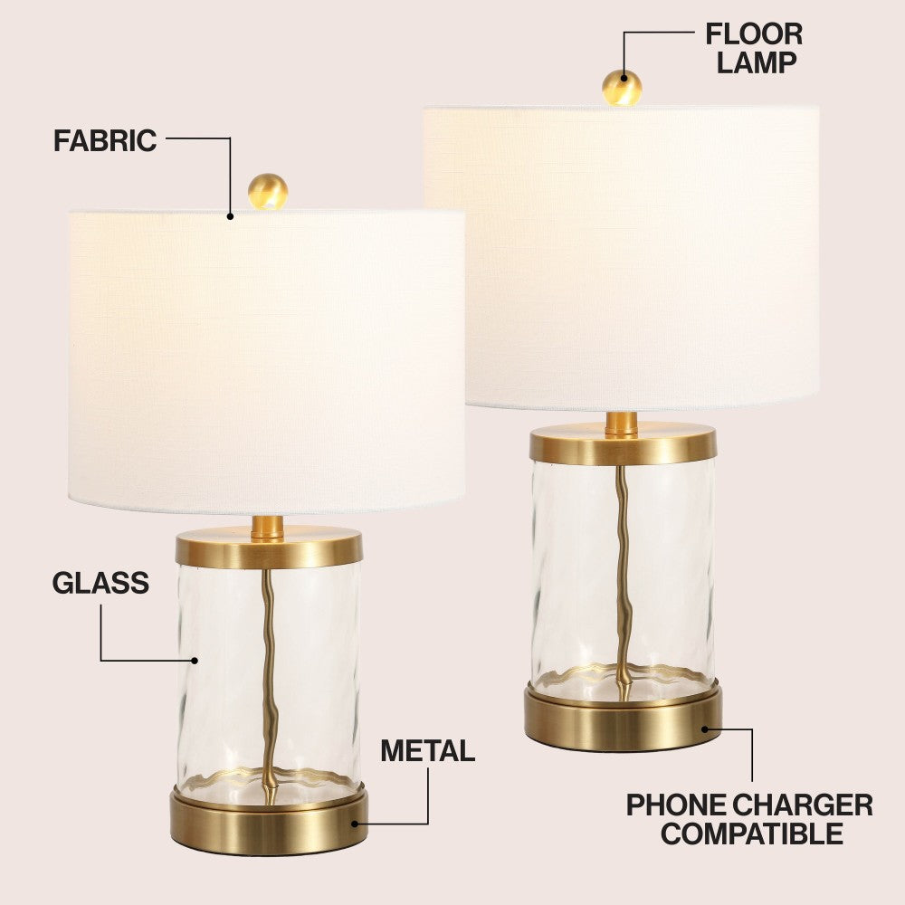 Possini 21" Modern Designer Iron/Water Glass LED Table Lamp with USB Charging Port Set 2