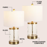 Possini 21" Modern Designer Iron/Water Glass LED Table Lamp with USB Charging Port Set 2