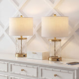 Possini 21" Modern Designer Iron/Water Glass LED Table Lamp with USB Charging Port Set 2