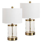 Possini 21" Modern Designer Iron/Water Glass LED Table Lamp with USB Charging Port Set 2