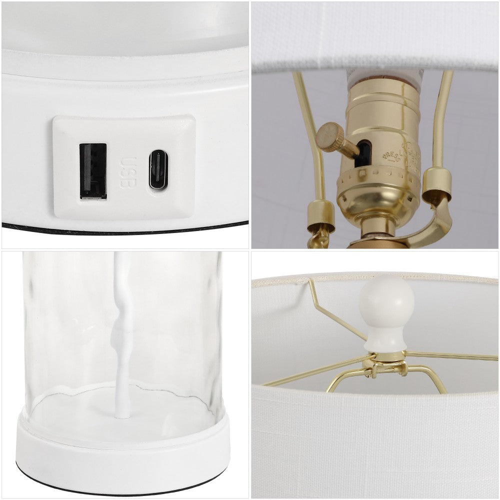 Possini 21" Modern Designer Iron/Water Glass LED Table Lamp with USB Charging Port Set 2