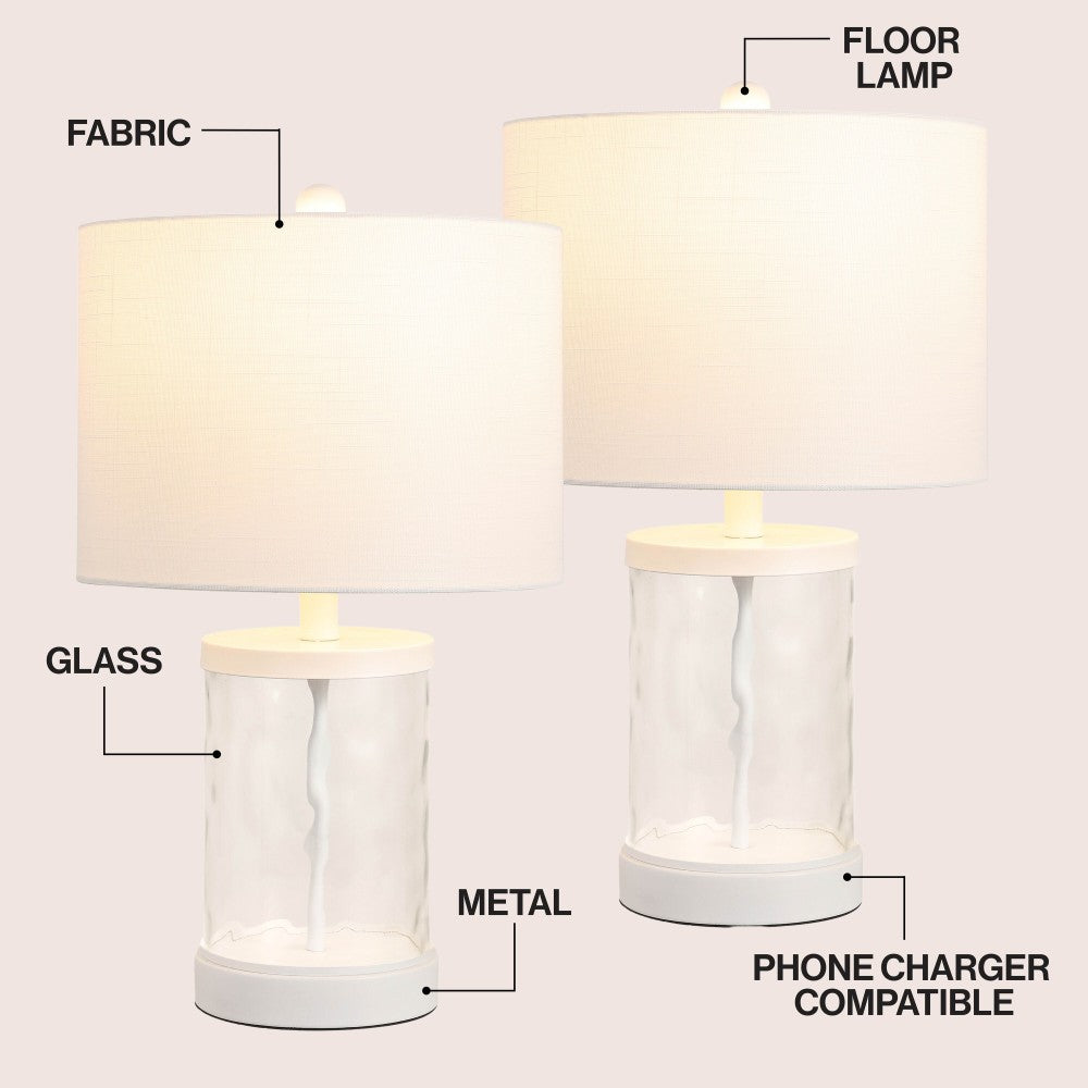 Possini 21" Modern Designer Iron/Water Glass LED Table Lamp with USB Charging Port Set 2