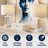 Possini 21" Modern Designer Iron/Water Glass LED Table Lamp with USB Charging Port Set 2