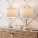 Possini 21" Modern Designer Iron/Water Glass LED Table Lamp with USB Charging Port Set 2