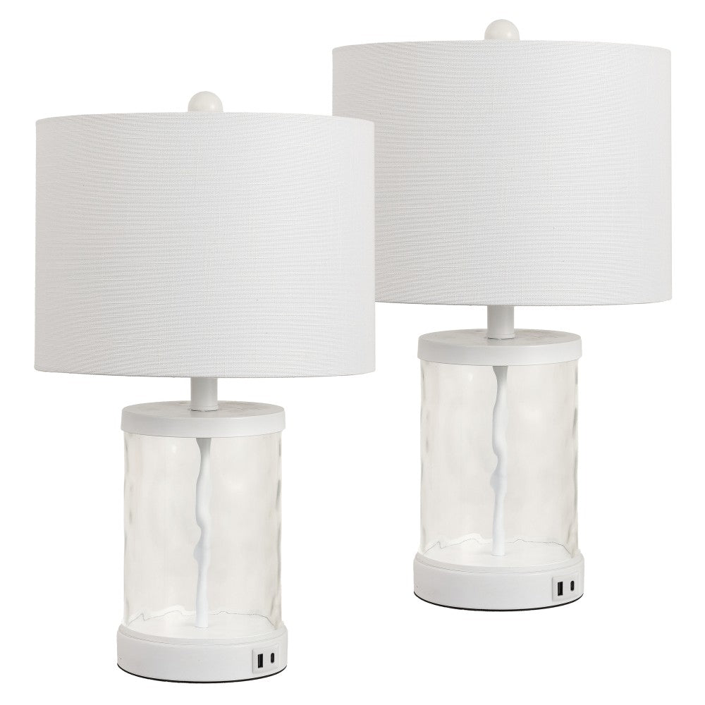 Possini 21" Modern Designer Iron/Water Glass LED Table Lamp with USB Charging Port Set 2