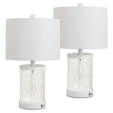 Possini 21" Modern Designer Iron/Water Glass LED Table Lamp with USB Charging Port Set 2