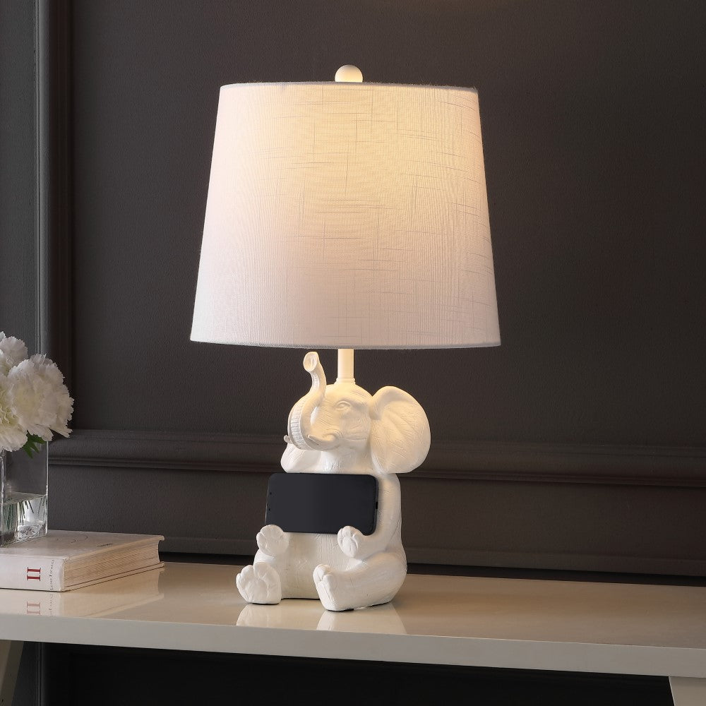 Crestview 21" Modern Shabby Chic Resin/Iron Happy Elephant LED Kids' Table Lamp with Phone Stand