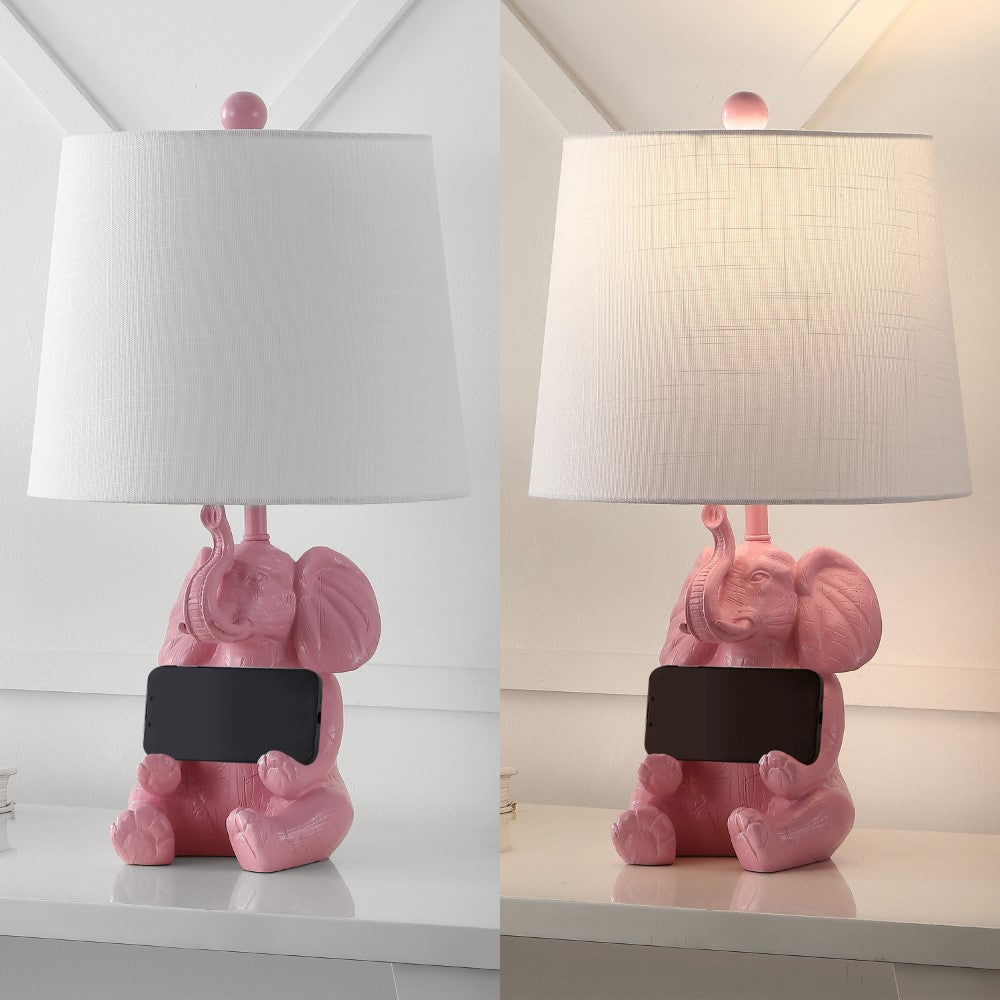 Crestview 21" Modern Shabby Chic Resin/Iron Happy Elephant LED Kids' Table Lamp with Phone Stand