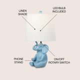 Crestview 21" Modern Shabby Chic Resin/Iron Happy Elephant LED Kids' Table Lamp with Phone Stand