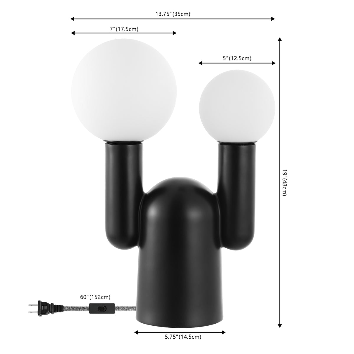 Jube 19" 2-Light Modern Mid-Century Resin/Iron/Frosted Glass Nordic Cactus LED Table Lamp