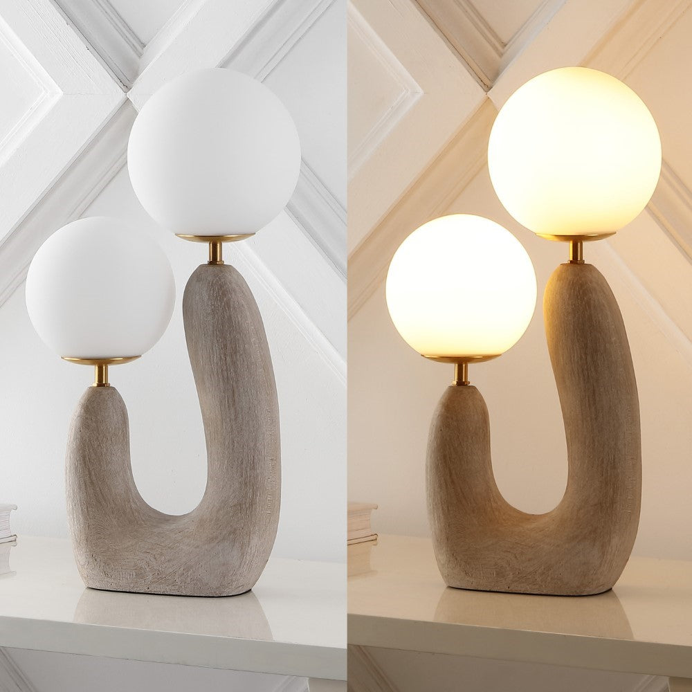 Luna 18" 2-Light Mid-Century Scandinavian Resin/Iron/Frosted Glass Cactus LED Table Lamp