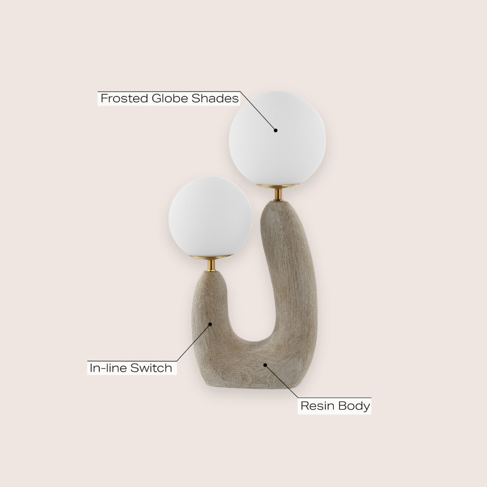 Luna 18" 2-Light Mid-Century Scandinavian Resin/Iron/Frosted Glass Cactus LED Table Lamp