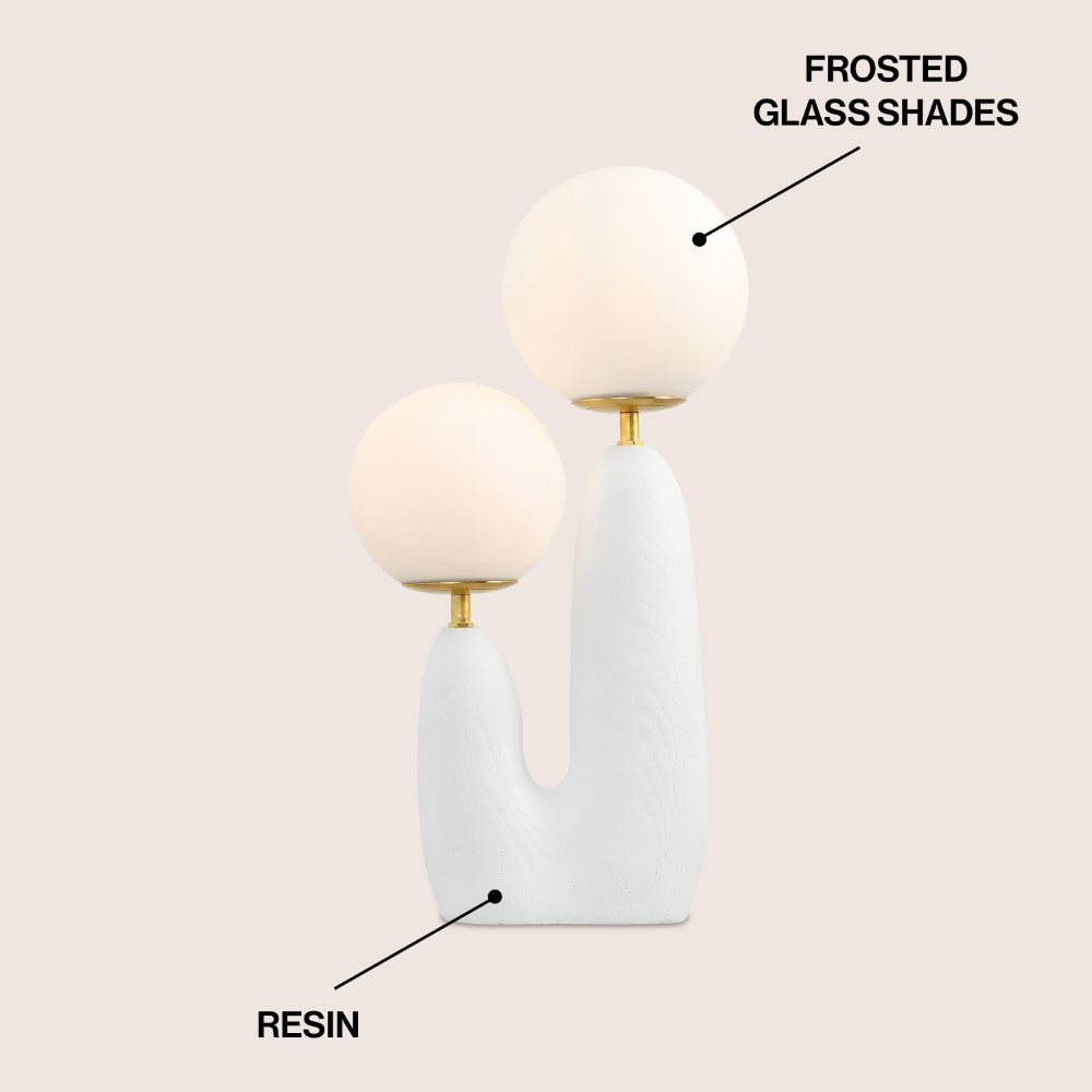Kinzig 17.75" 2-Light Modern Bohemian Resin/Iron/Frosted Glass Danish Cactus LED Table Lamp