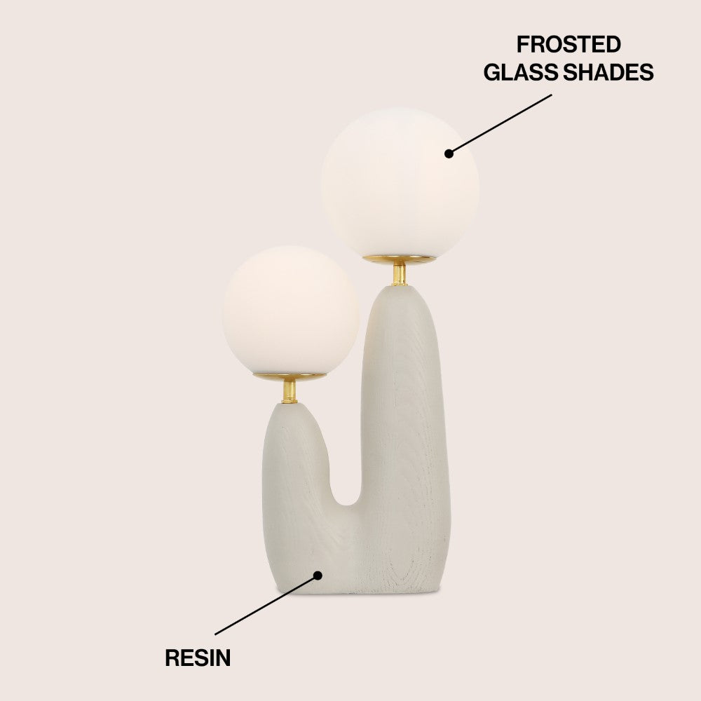 Kinzig 17.75" 2-Light Modern Bohemian Resin/Iron/Frosted Glass Danish Cactus LED Table Lamp