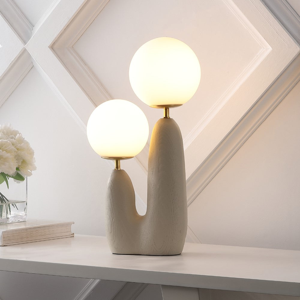 Kinzig 17.75" 2-Light Modern Bohemian Resin/Iron/Frosted Glass Danish Cactus LED Table Lamp