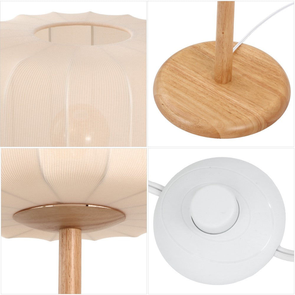 Maryna 59.5 in. Minimalist Modern Teahouse Wood with Ribbed Cocoon Pumpkin Shade LED Floor Lamp
