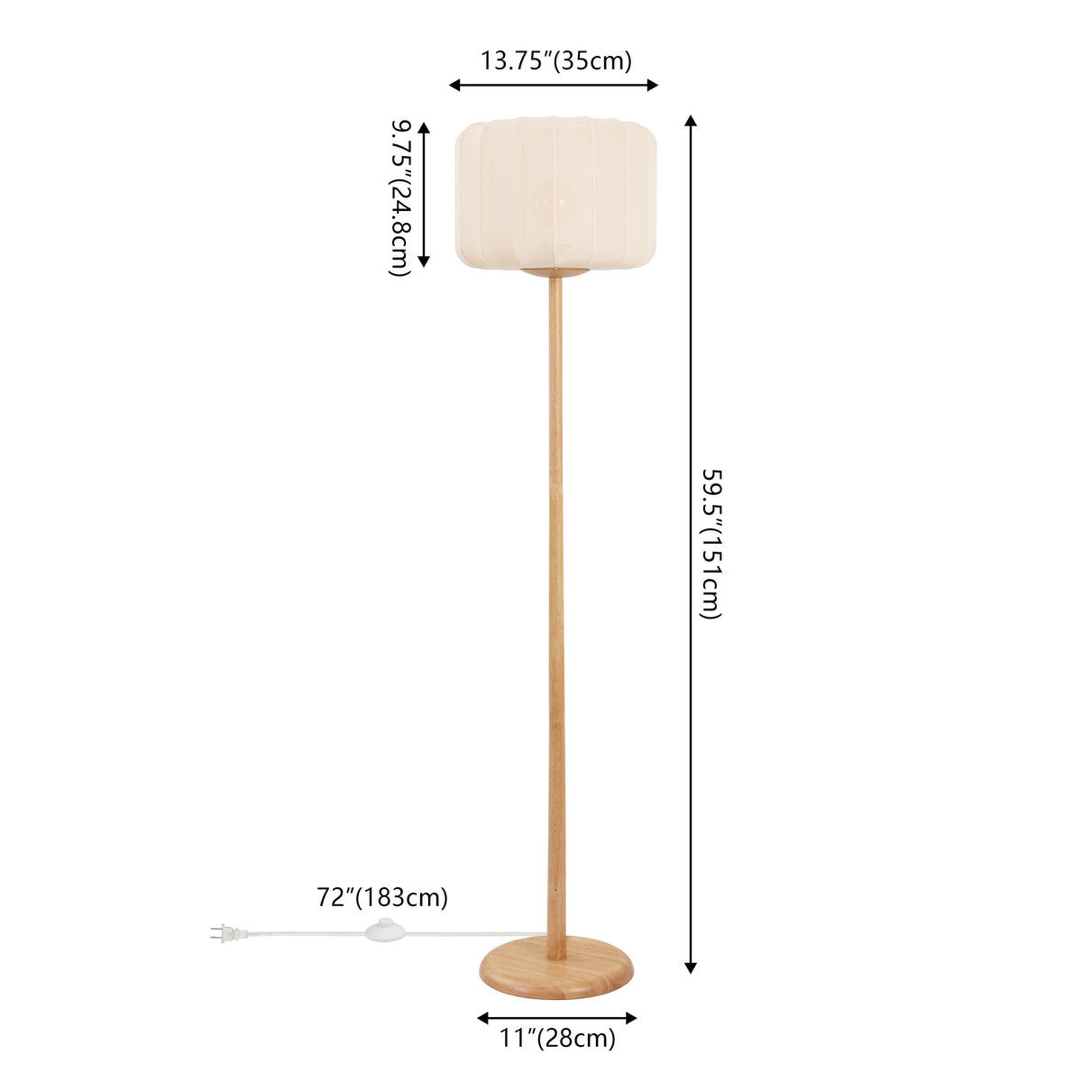 Maryna 59.5 in. Minimalist Modern Teahouse Wood with Ribbed Cocoon Pumpkin Shade LED Floor Lamp