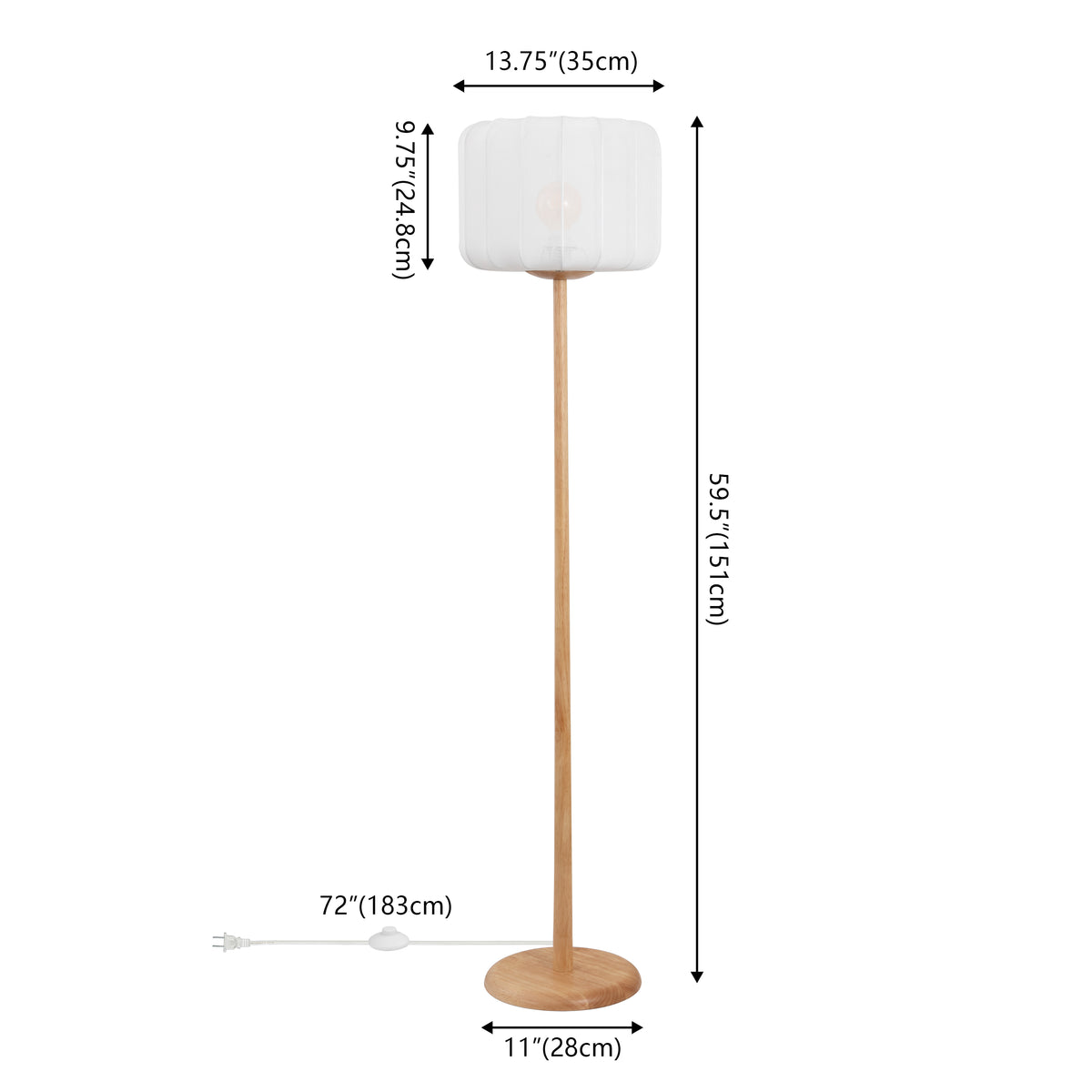 Maryna 59.5 in. Minimalist Modern Teahouse Wood with Ribbed Cocoon Pumpkin Shade LED Floor Lamp